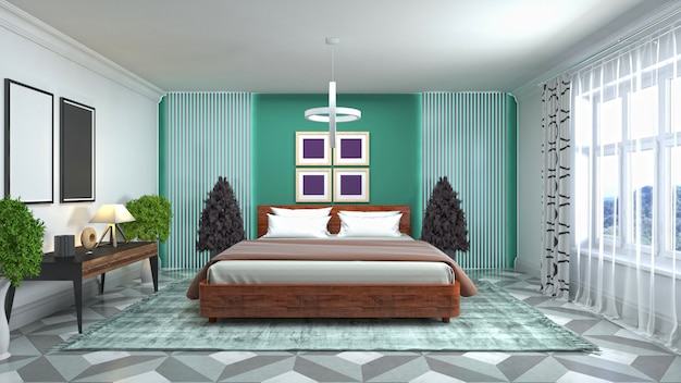 Illustration of the bedroom interior Premium Photo